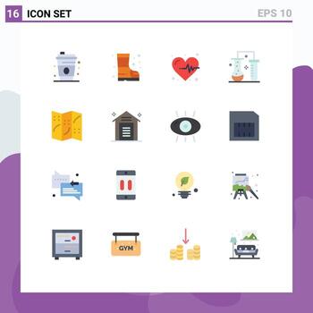 User Interface Pack of 16 Basic Flat Colors of e commerce navigation heartbeat map science of matter Editable Pack of Creative Vector Design Elements