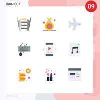 paquete de 9 signos y símbolos de colores planos modernos para medios de impresión web, como elementos de diseño de vectores editables de vehículos de interfaz de placa de teclado obsoletos