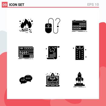 Editable Vector Line Pack of 9 Simple Solid Glyphs of module audio info schedule event Editable Vector Design Elements