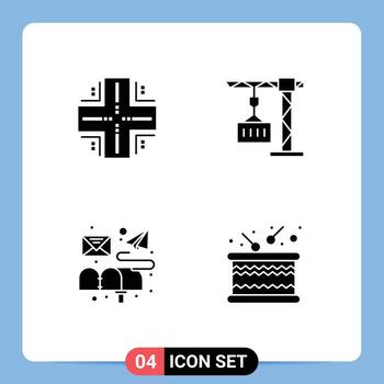 4 Solid Glyph concept for Websites Mobile and Apps computing box mainframe crane letter Editable Vector Design Elements