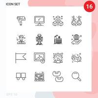 paquete de iconos de vectores de stock de 16 signos y símbolos de línea para tapones para los oídos de joyería desarrollo de programación imac elementos de diseño de vectores editables