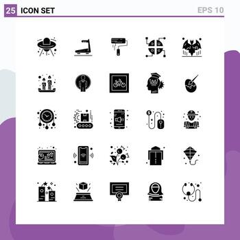 Group of 25 Modern Solid Glyphs Set for bats map brush network paint brush Editable Vector Design Elements