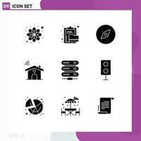 Set of 9 Commercial Solid Glyphs pack for data house folder signal wifi Editable Vector Design Elements