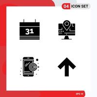 Set of 4 Vector Solid Glyphs on Grid for calendar mobile computer education up Editable Vector Design Elements