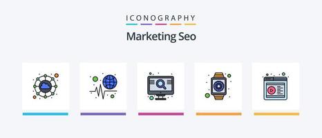 la línea de seo de marketing llenó el paquete de 5 iconos, incluido el blog. navegador. chat. sitio web. configurar. diseño de iconos creativos vector