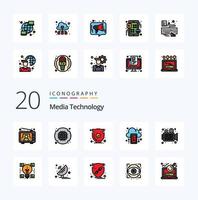 20 Media Technology Line Filled Color icon Pack like camera mobile security drive verify vector