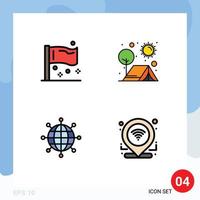 Modern Set of 4 Filledline Flat Colors Pictograph of congress sun global camping connections Editable Vector Design Elements