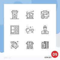 Outline Pack of 9 Universal Symbols of molecule atoms gear door building Editable Vector Design Elements