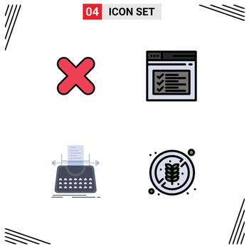 conjunto moderno de 4 colores planos y símbolos de línea de llenado, como elementos de diseño de vectores editables de artículo cruzado de historia web