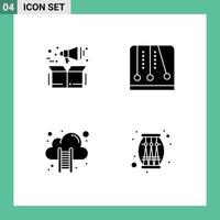 4 User Interface Solid Glyph Pack of modern Signs and Symbols of management cloud hosting box mechanics stairs Editable Vector Design Elements