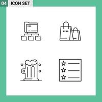 Pack of 4 creative Filledline Flat Colors of folder drink computing shopping layout Editable Vector Design Elements