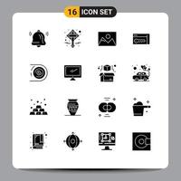 Solid Glyph Pack of 16 Universal Symbols of cycle abstract photo room security Editable Vector Design Elements