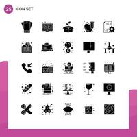 Group of 25 Modern Solid Glyphs Set for tube science tool power energy Editable Vector Design Elements