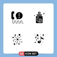 Pack of 4 Modern Solid Glyphs Signs and Symbols for Web Print Media such as call saving communication business light Editable Vector Design Elements