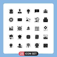 Group of 25 Modern Solid Glyphs Set for strategy chess creative ui error Editable Vector Design Elements