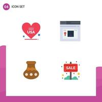 4 Universal Flat Icon Signs Symbols of heart sand usa web pongal Editable Vector Design Elements