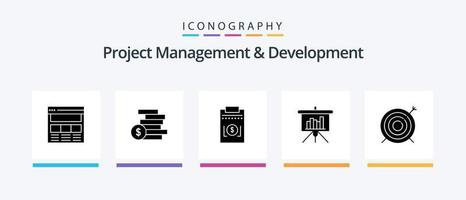 Project Management And Development Glyph 5 Icon Pack Including target. powerpoint. money. blackboard. money. Creative Icons Design vector