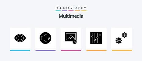 paquete de iconos de glifos multimedia 5 que incluye . control S. engranajes diseño de iconos creativos vector