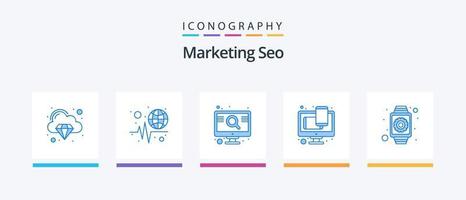 Marketing Seo Blue 5 Icon Pack Including interface. web design. engine. web. design. Creative Icons Design vector