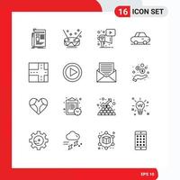 Universal Icon Symbols Group of 16 Modern Outlines of play road party roadster play Editable Vector Design Elements