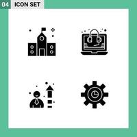 Pack of 4 creative Solid Glyphs of building efficiency preparatory help speedometer Editable Vector Design Elements