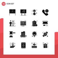 Pictogram Set of 16 Simple Solid Glyphs of checklist phone bathroom mobile call Editable Vector Design Elements