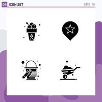 Group of 4 Solid Glyphs Signs and Symbols for ice cream paint bucket summer navigation vehicle Editable Vector Design Elements