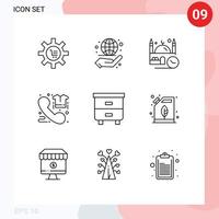 Modern Set of 9 Outlines and symbols such as direct call hand namaz masjid Editable Vector Design Elements