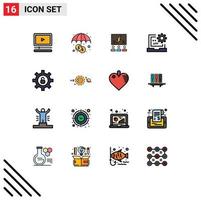 16 Thematic Vector Flat Color Filled Lines and Editable Symbols of development coding group app think Editable Creative Vector Design Elements