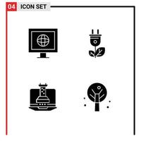 Set of 4 Commercial Solid Glyphs pack for internet didital strategy biomass power nature Editable Vector Design Elements