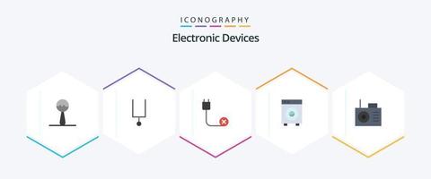 Paquete de 25 iconos planos de dispositivos que incluye radio. máquina. dispositivos. equipo. grande vector