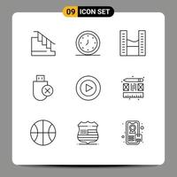 Mobile Interface Outline Set of 9 Pictograms of stick hardware timer devices twin towers Editable Vector Design Elements