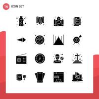 Set of 16 Vector Solid Glyphs on Grid for deadline right location arrow idea Editable Vector Design Elements