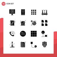 Group of 16 Modern Solid Glyphs Set for document wifi grid things iot Editable Vector Design Elements