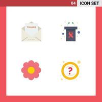 Pack of 4 creative Flat Icons of envelope flower thanks presentation romantic Editable Vector Design Elements
