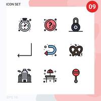 Mobile Interface Filledline Flat Color Set of 9 Pictograms of left sign control arrow back Editable Vector Design Elements