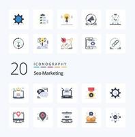 20 Seo Marketing Flat Color icon Pack like prize award messages web setting vector