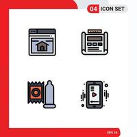 Set of 4 Modern UI Icons Symbols Signs for seo condom home page development medical Editable Vector Design Elements