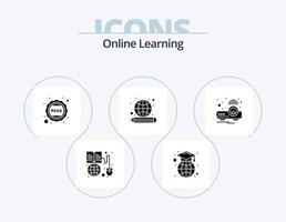 Online Learning Glyph Icon Pack 5 Icon Design. knowledge. education. globe. article. university vector