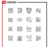 Pack of 16 creative Outlines of jewelry cufflink phone cuff data Editable Vector Design Elements