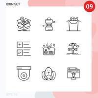 User Interface Pack of 9 Basic Outlines of identification business detergent plus text Editable Vector Design Elements