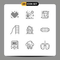 Group of 9 Modern Outlines Set for men kindergarten grow child supermarket Editable Vector Design Elements