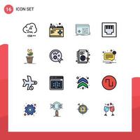 Universal Icon Symbols Group of 16 Modern Flat Color Filled Lines of game port records ethernet settings Editable Creative Vector Design Elements