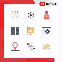 Pack of 9 creative Flat Colors of folder server soccer hosting camping Editable Vector Design Elements