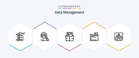 Data Management 25 Line icon pack including folder . folder. search . file . data vector