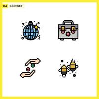 Set of 4 Modern UI Icons Symbols Signs for disco hands party tools shahada Editable Vector Design Elements