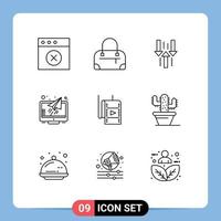 9 Universal Outlines Set for Web and Mobile Applications theatre movie upload film reader Editable Vector Design Elements