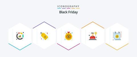 paquete de iconos planos de viernes negro 25 que incluye calendario. Ventas. descuento. persona. compras vector