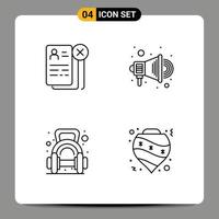Mobile Interface Line Set of 4 Pictograms of business fitness job promotion dumbbell Editable Vector Design Elements
