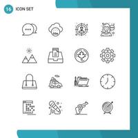 Mobile Interface Outline Set of 16 Pictograms of inbox nature target mountain woman Editable Vector Design Elements